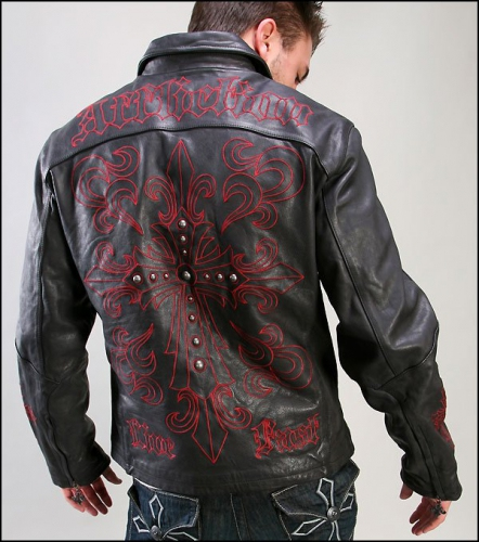 Affliction Cross Leather Jacket size